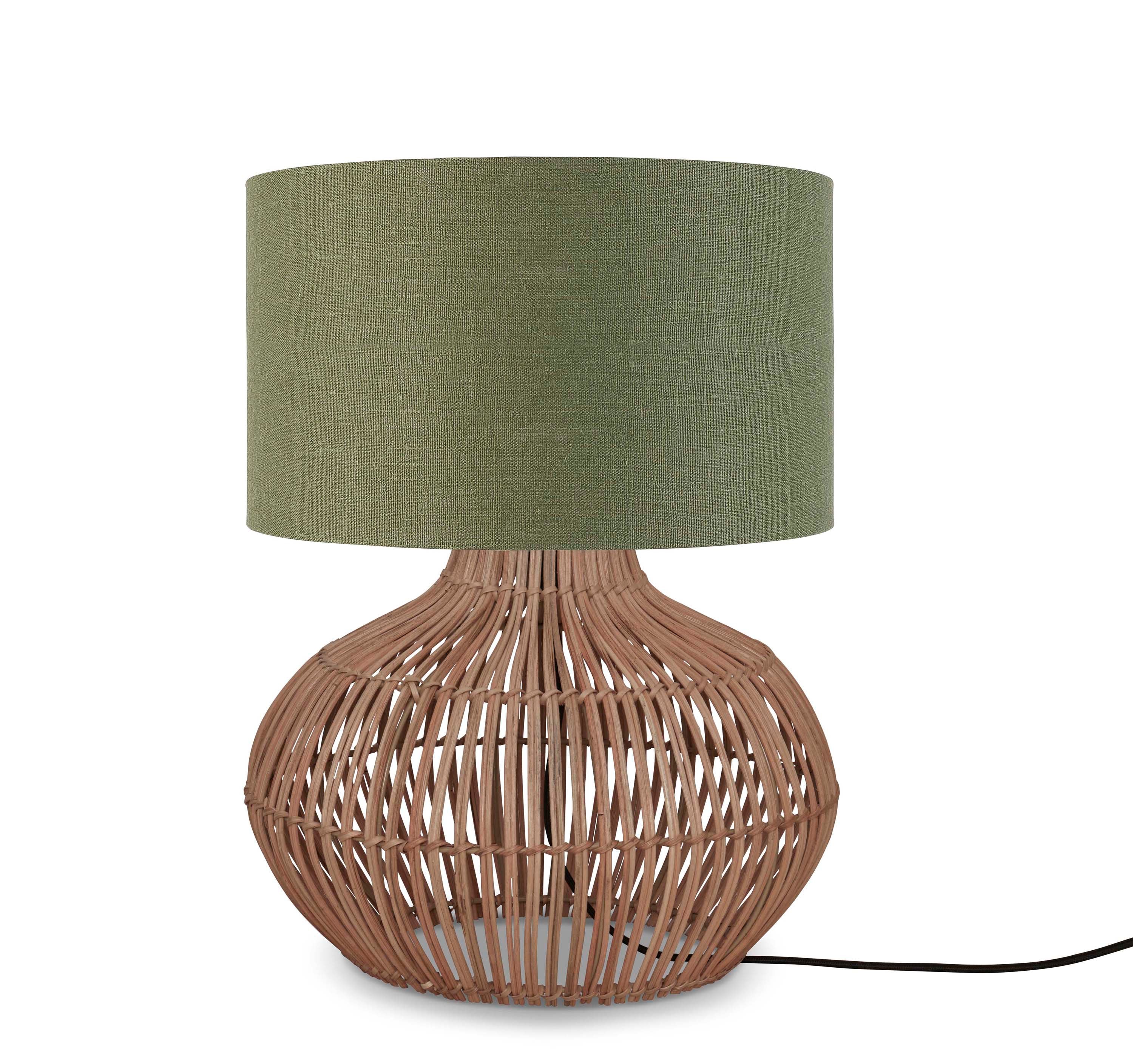 Good&Mojo Tischleuchte Kalahari S Rattan 48cm/Schirm 32x20cm Leinen. gr.forest